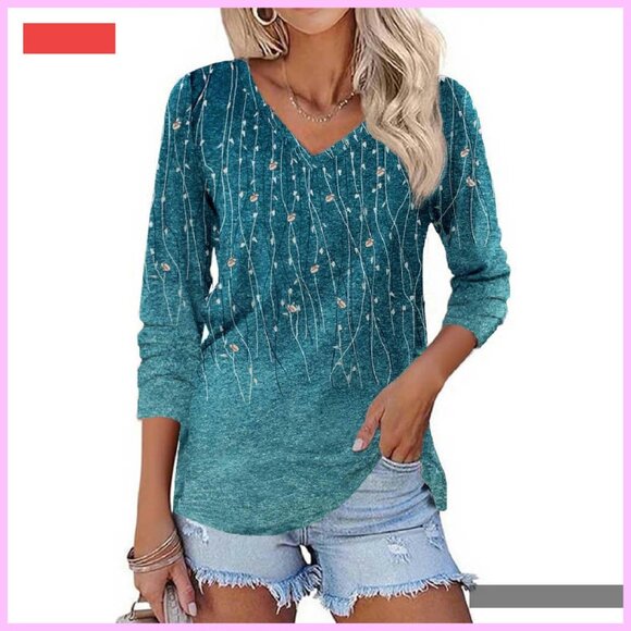 Soft Long Sleeve V-Neck Tunic Top Loose Fit Casual Winter Tee - Picture 3 of 4